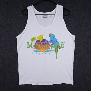 Vintage Margaritaville Jimmy Buffett Tank Top Mens White Orlando Graphic Good